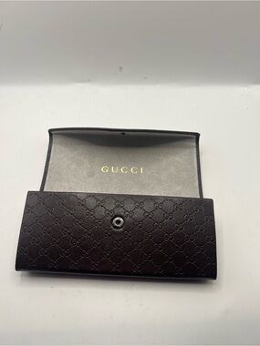 Gucci Brown Embossed GG Leather Long Envelope sunglasses case